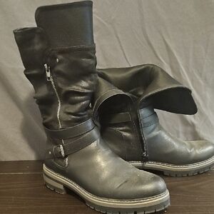 Maurices Black Leather Combat Boots